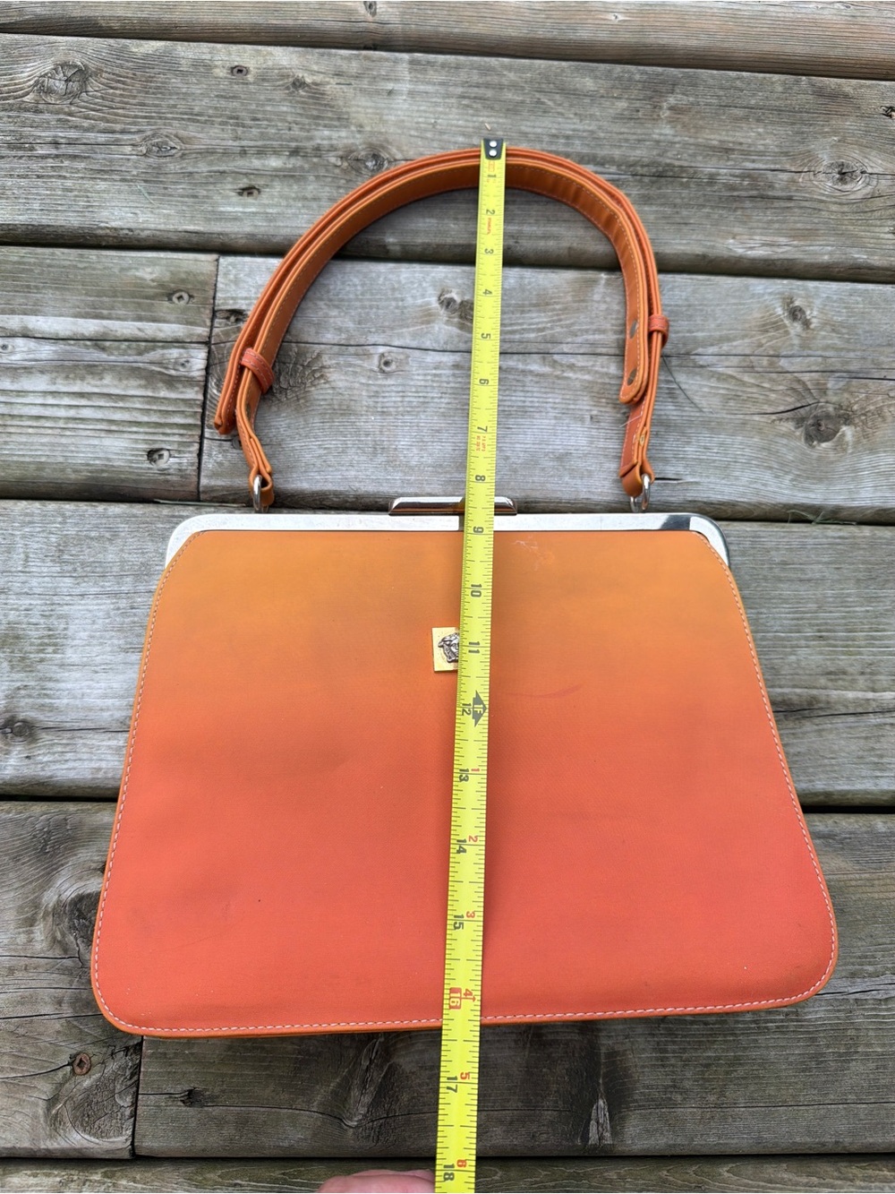Vintage HUNGUN Orange Structured Frame Shoulder Bag Retro Y2K - Picture 7 of 10